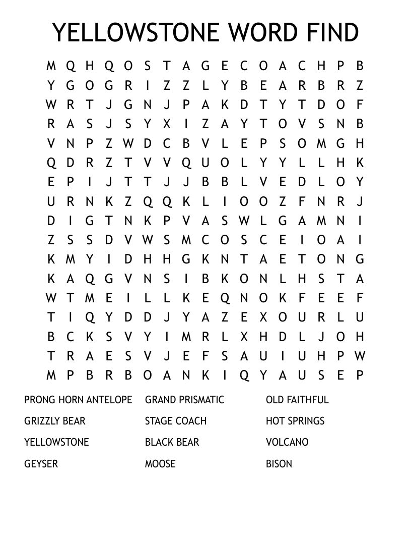 National Parks Word Search Printable