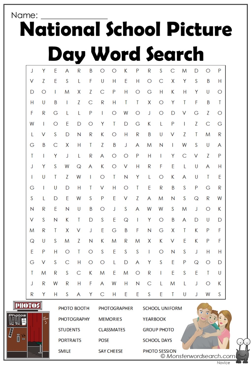 Word Search School Printable
