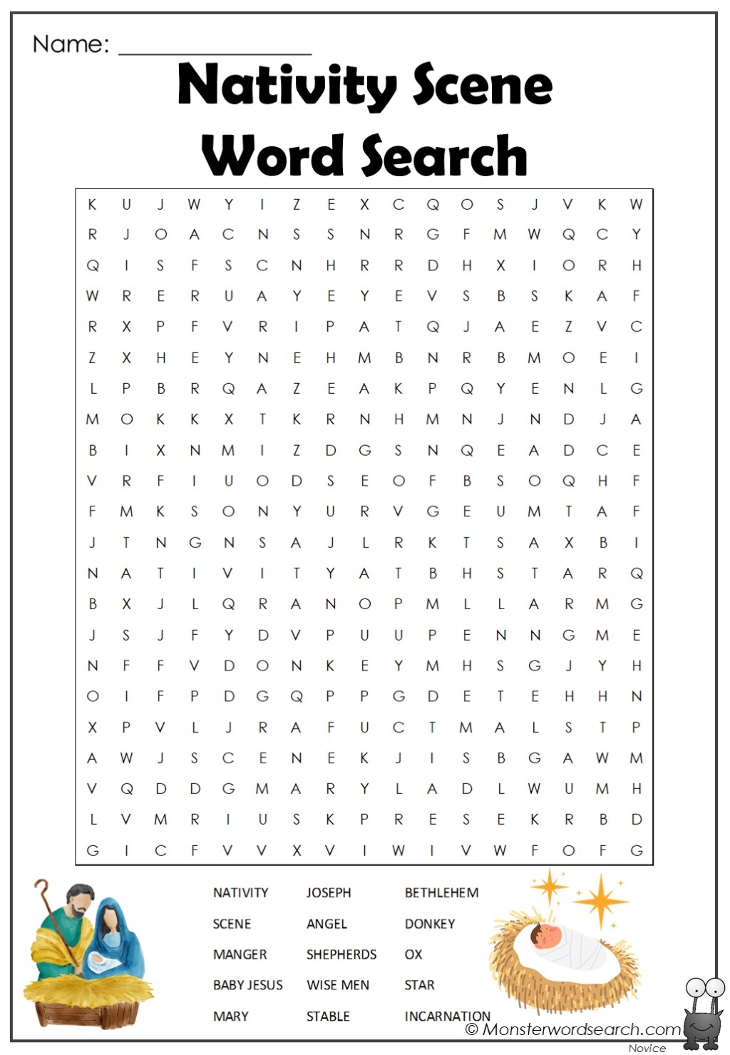 Nativity Scene Word Search Monster Word Search