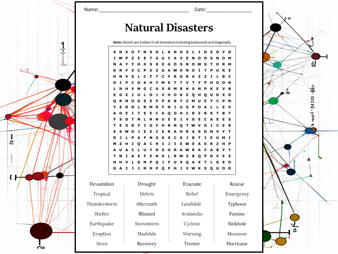 Natural Disaster Word Search Printable