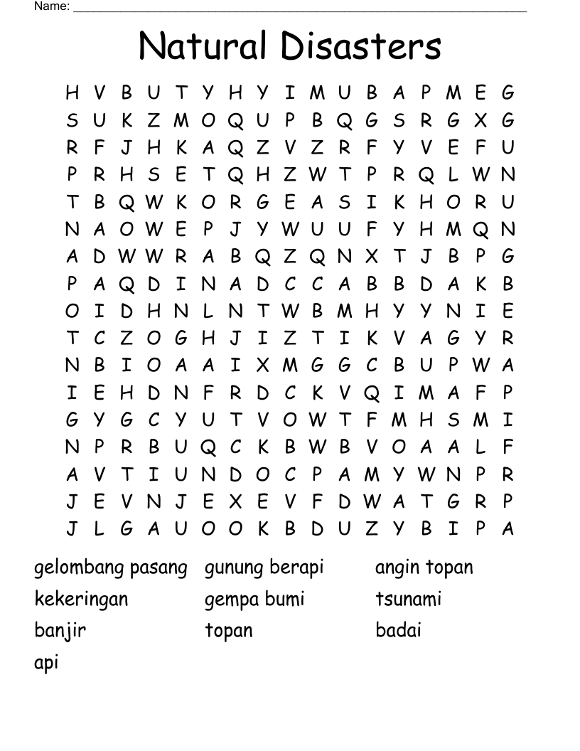 Natural Disasters Word Search WordMint Natural Disasters Word Search WordMint