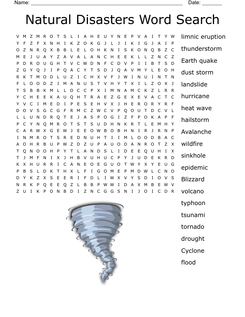NATURAL DISASTERS Word Search WordMint NATURAL DISASTERS Word Search WordMint
