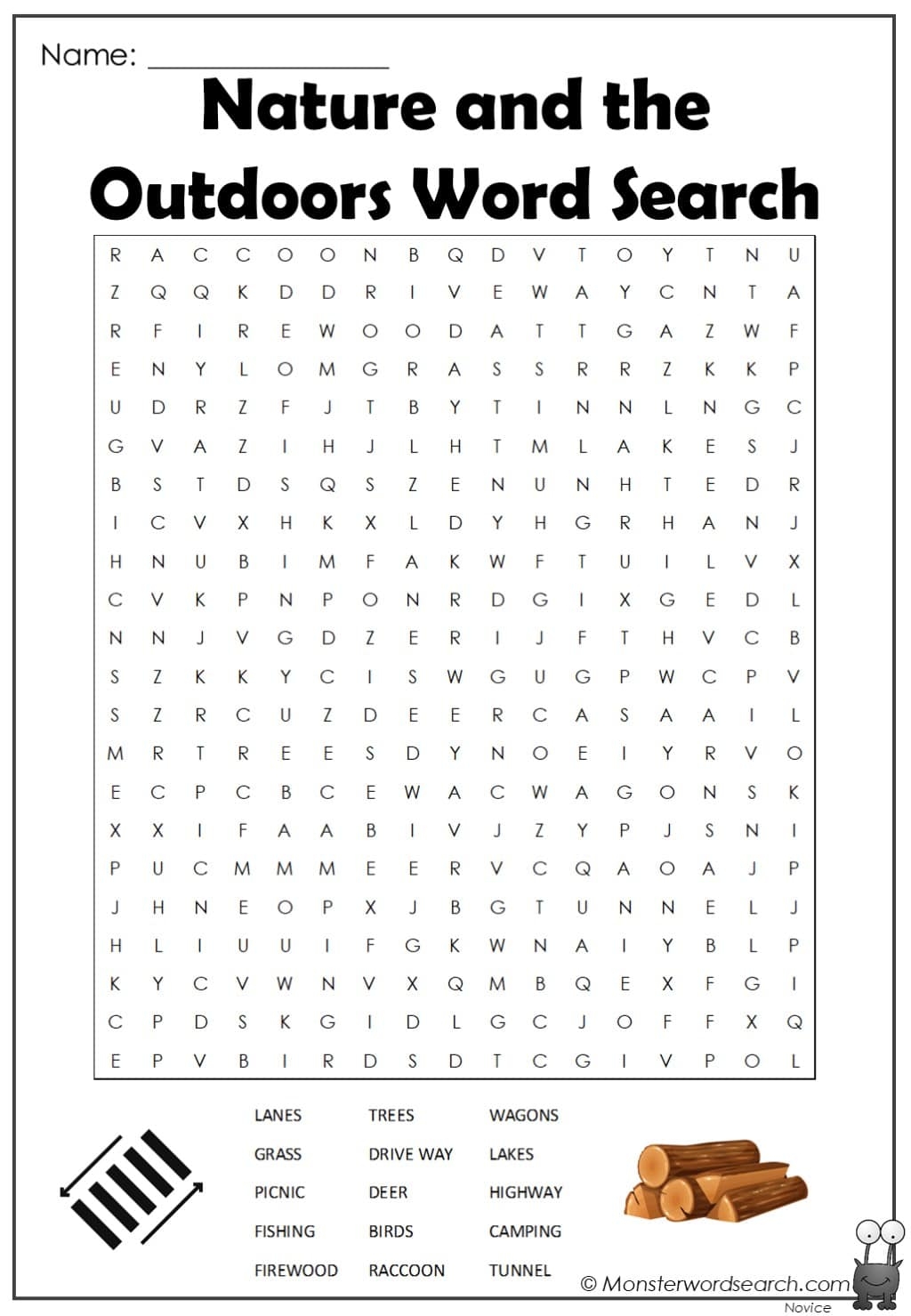 Nature And The Outdoors Word Search Monster Word Search