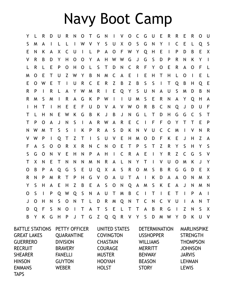 Navy Boot Camp Word Search WordMint
