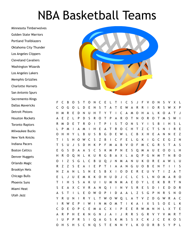 NBA Basketball Teams Word Search WordMint