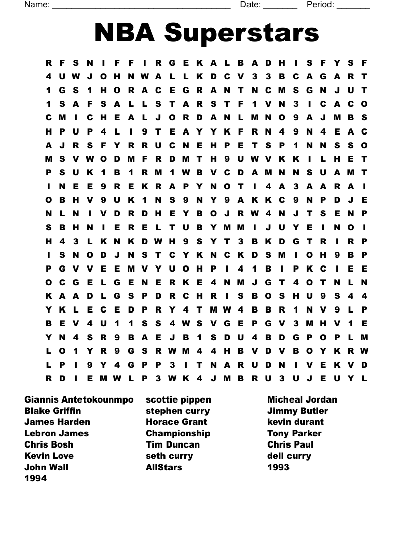 NBA Superstars Word Search WordMint
