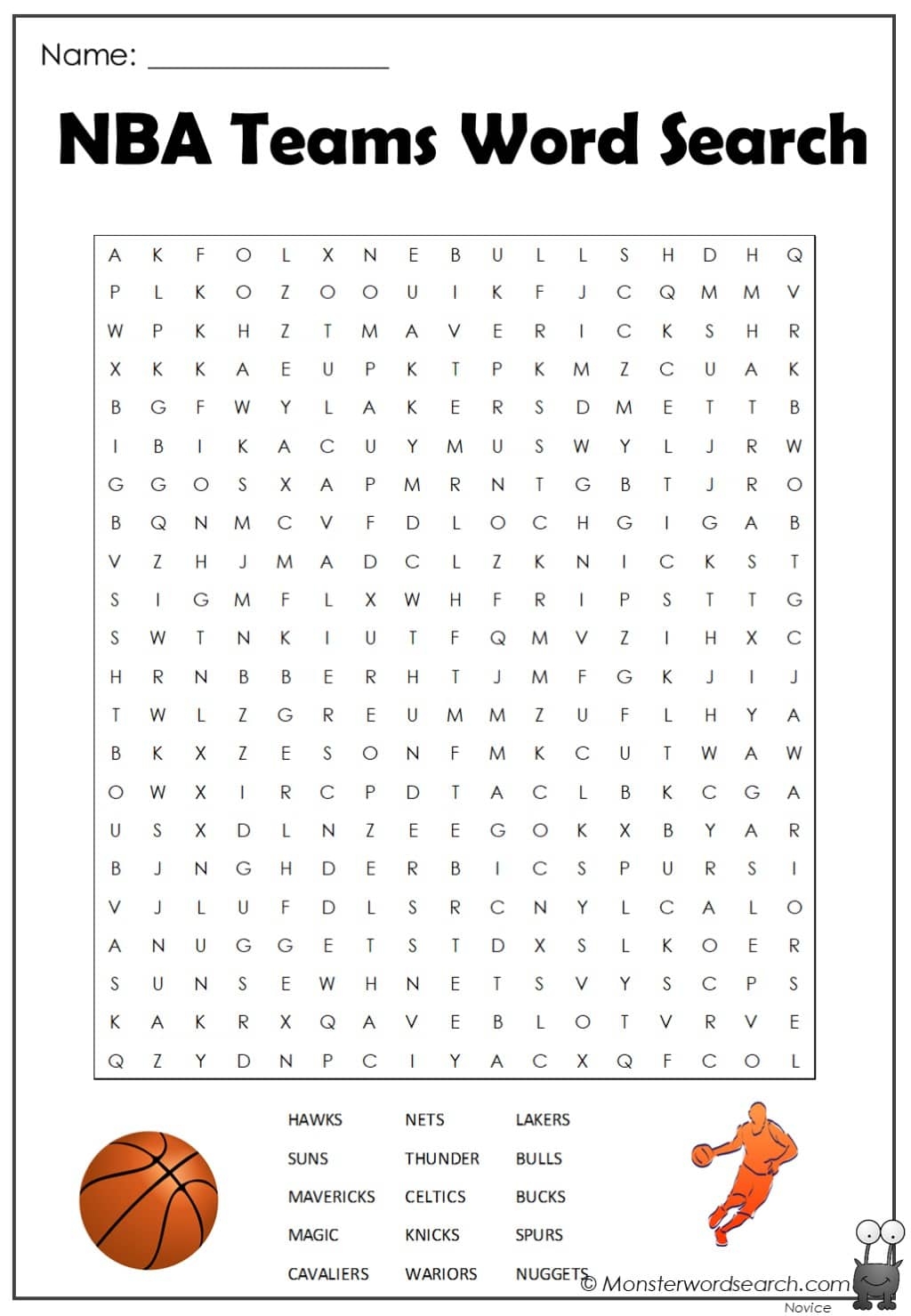 Nba Teams Word Search Monster Word Search