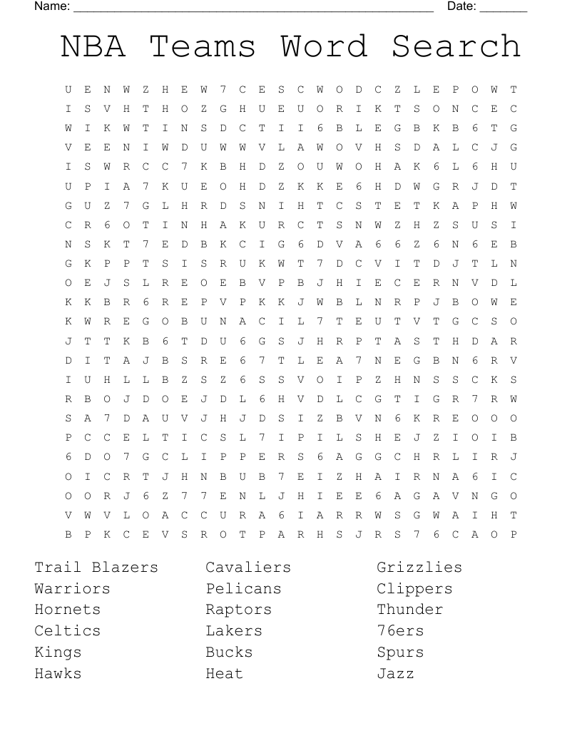 Printable Nba Word Search Printable Nba Word Search