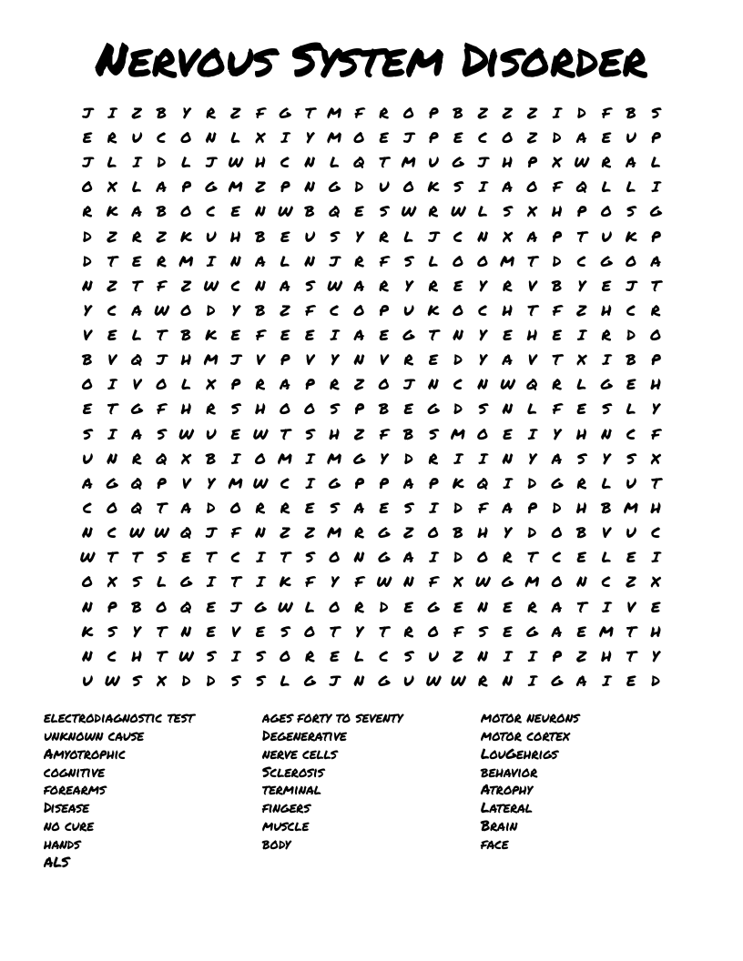 Nervous System Disorder Word Search WordMint