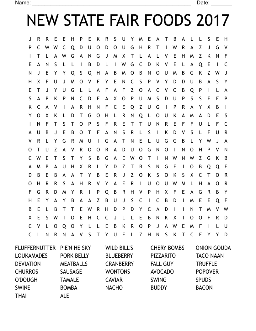 NEW STATE FAIR FOODS 2017 Word Search WordMint