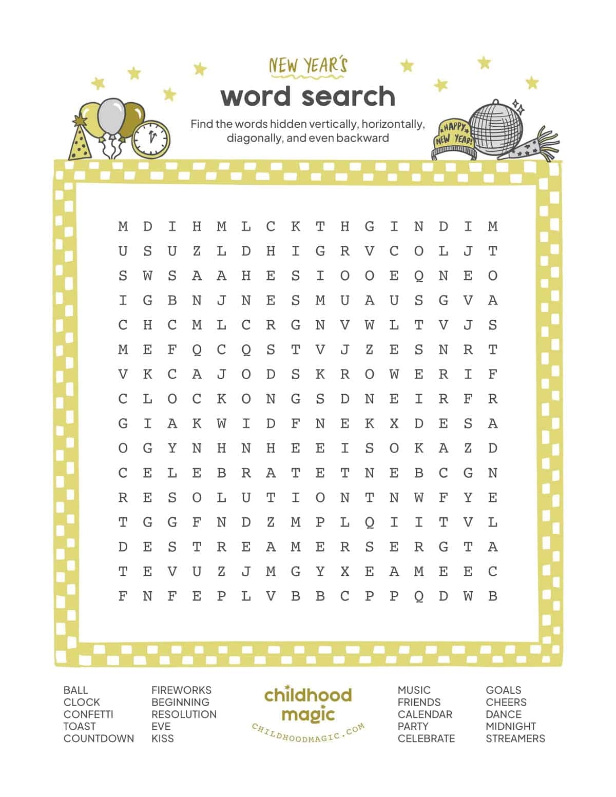 Free Printable New Years Word Search