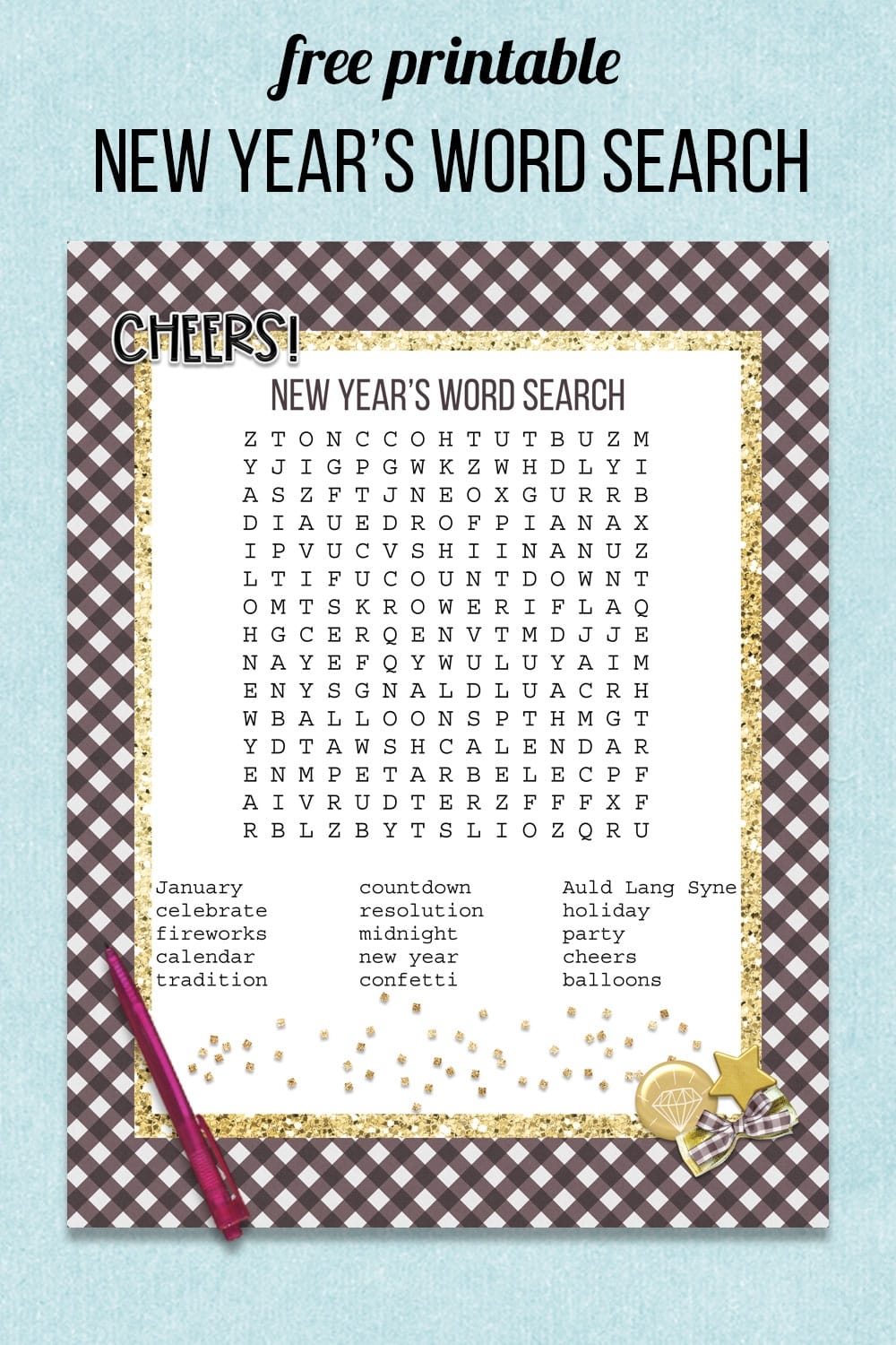 Printable New Years Word Search