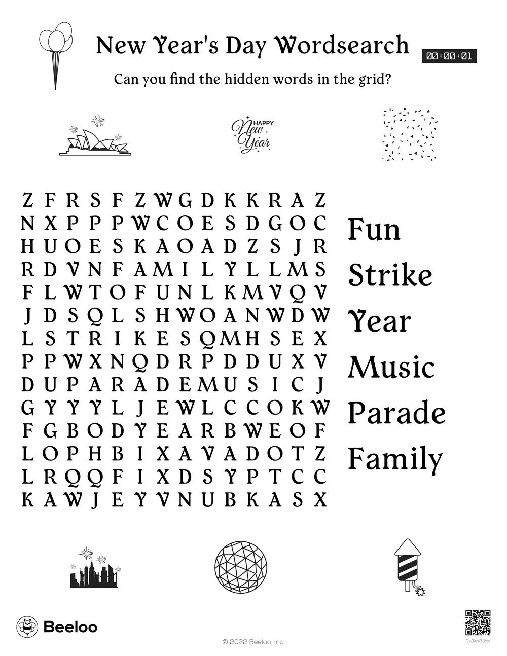 New Year themed Word Searches Beeloo Printable Crafts And Activities For Kids