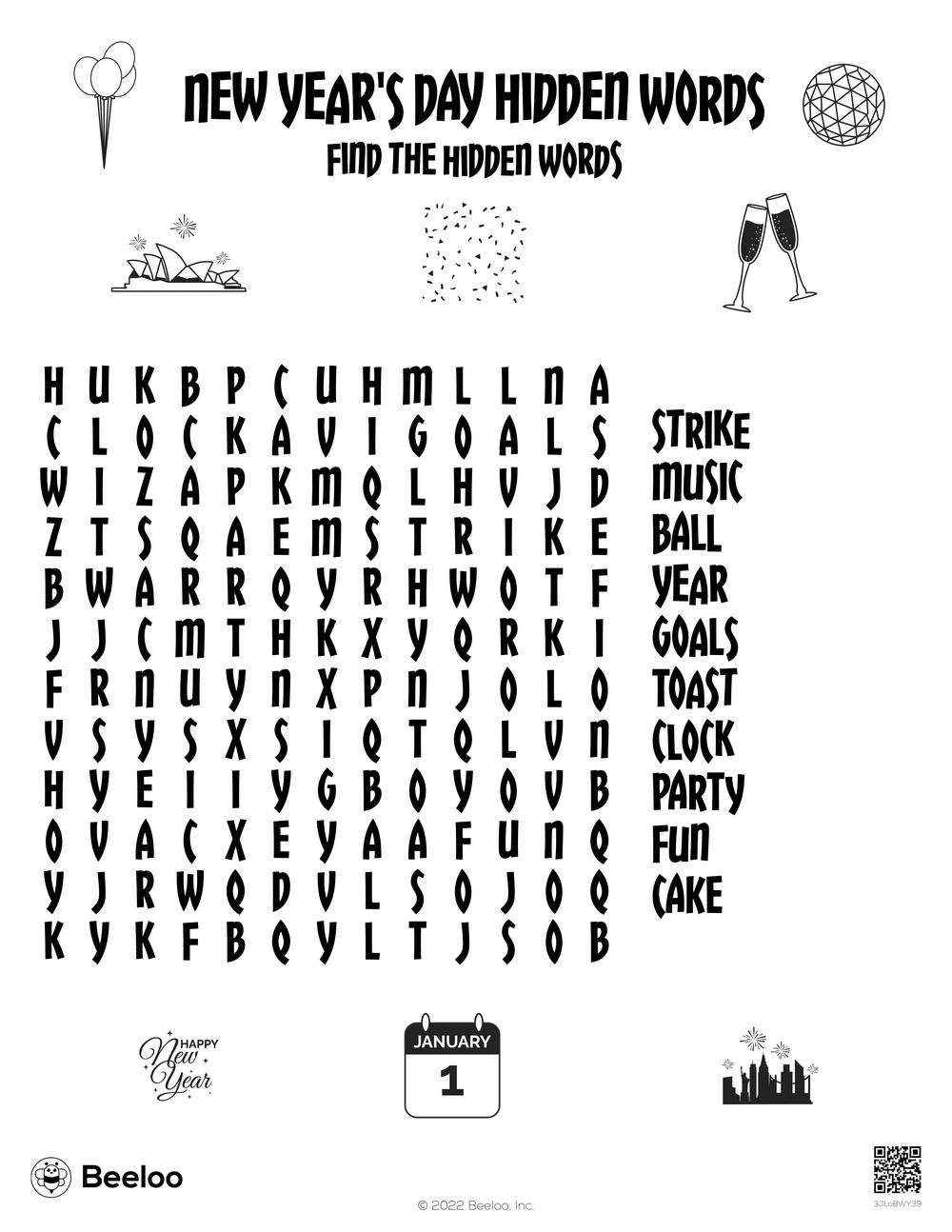 New Year themed Word Searches Beeloo Printable Crafts And Activities For Kids