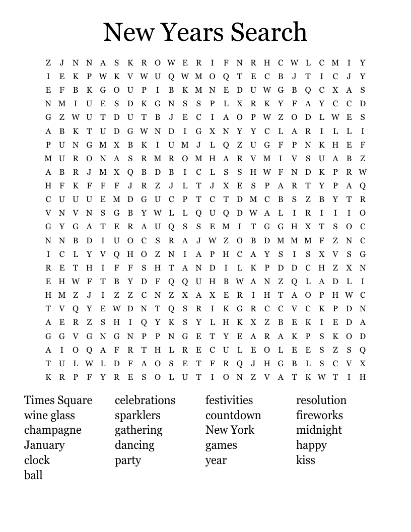 New Years Word Search Adult Printable