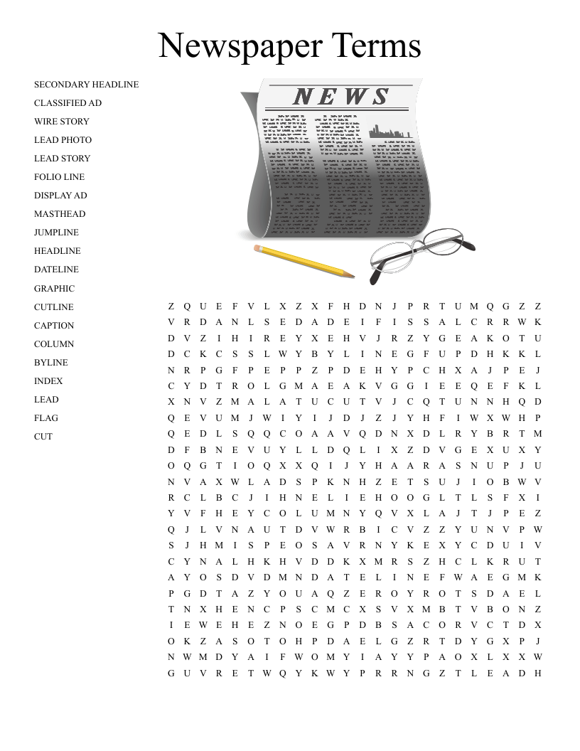 Newspaper Terms Word Search WordMint