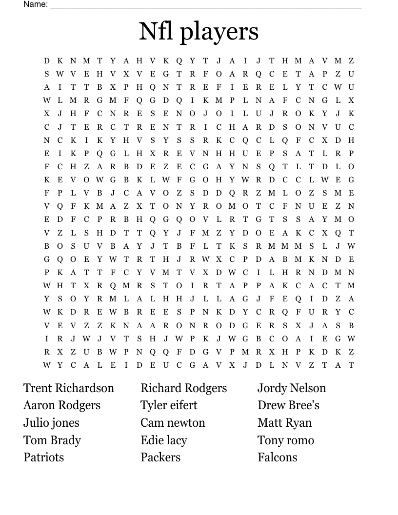 Nfl Players Word Search WordMint