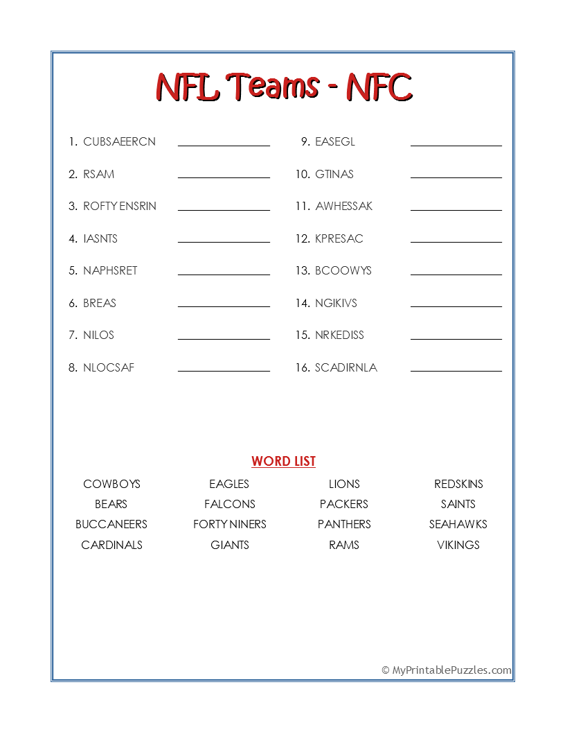 Free Printable Word Search Nfl