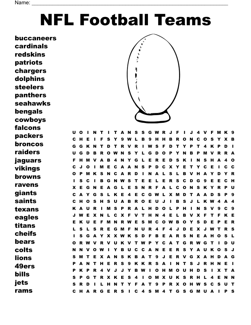 Football Team Printable Word Search