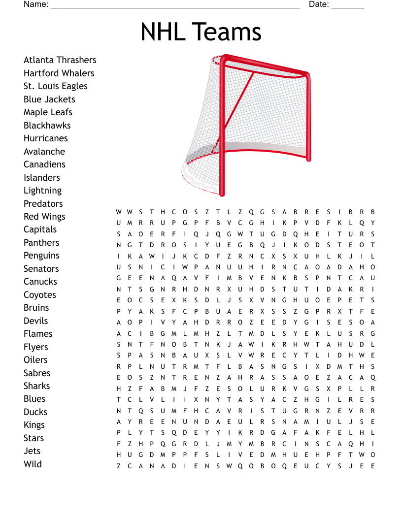 NHL Teams Word Search WordMint