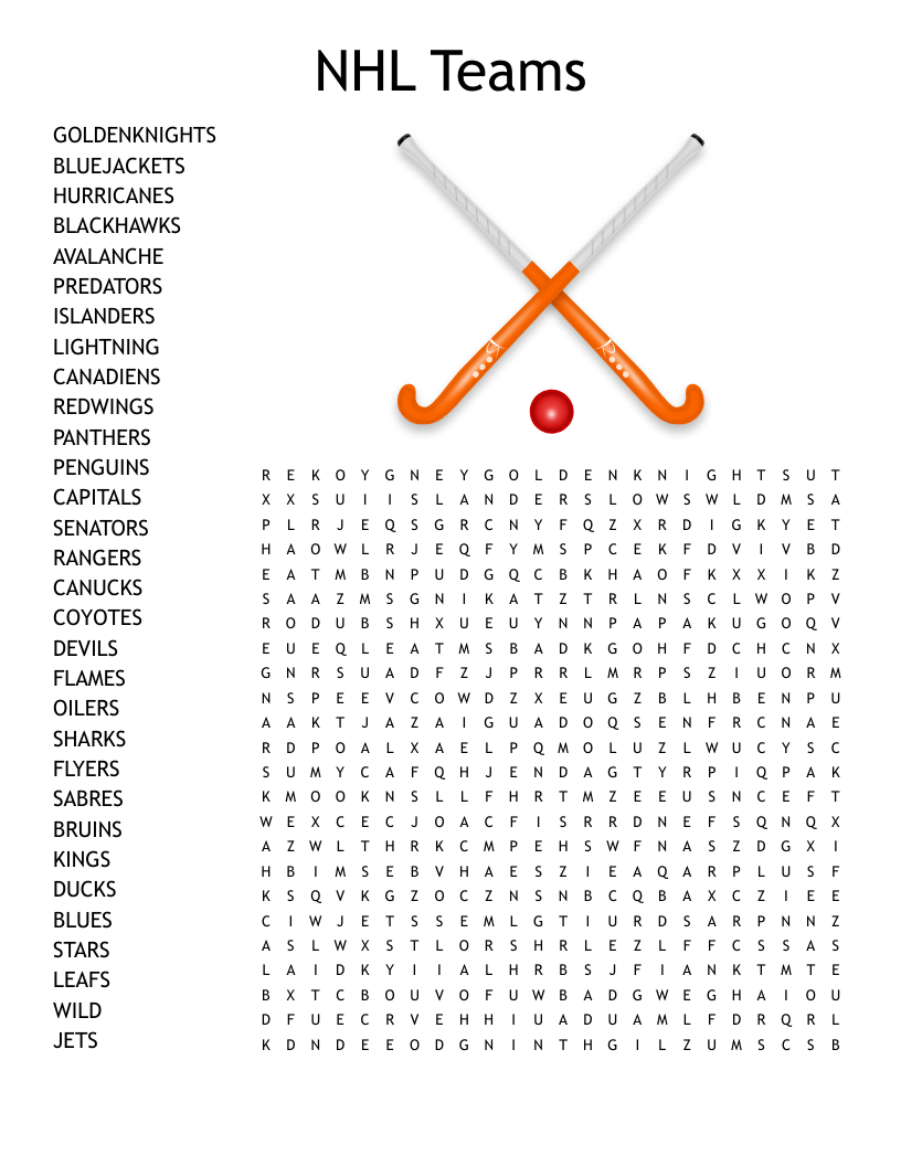 NHL Teams Word Search WordMint