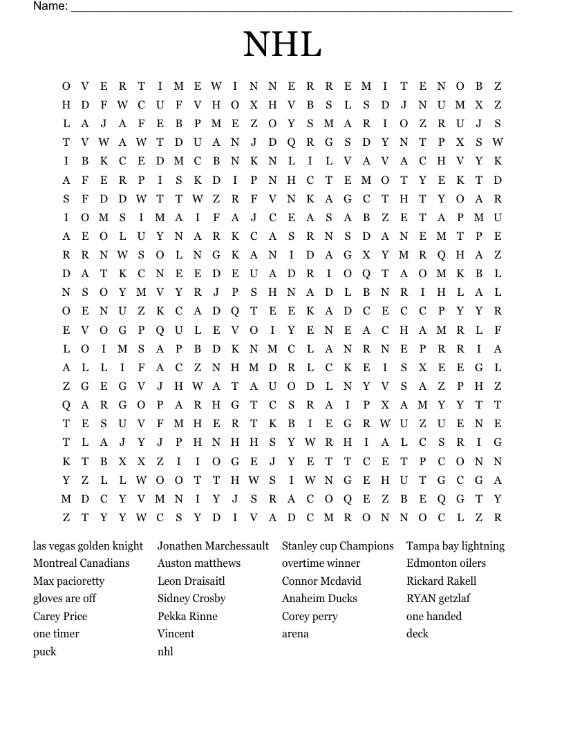 Hockey Word Search Puzzles Printable