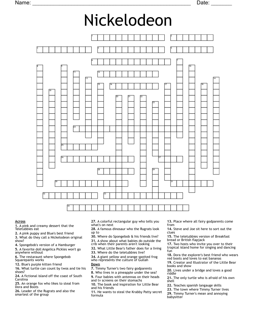 Nickelodeon Characters U0026 Topics Word Search WordMint