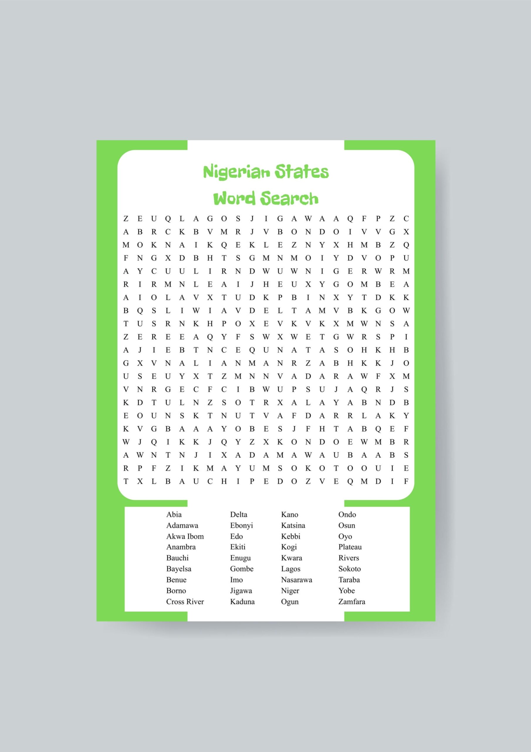 Nigerian States Word Search Printable
