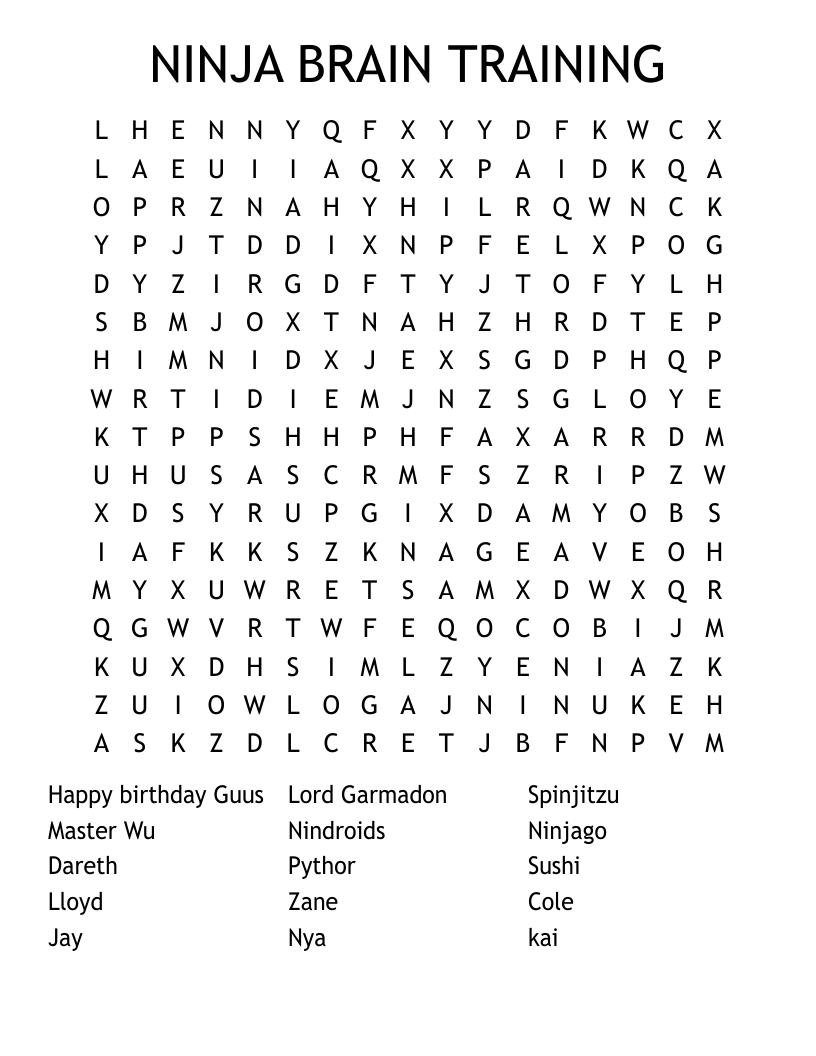 Ninjago Word Search Printable