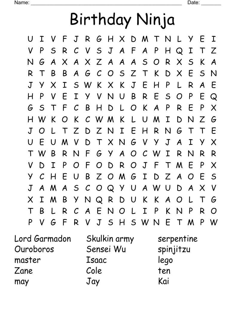 NINJAGO FOR RORY Word Search WordMint