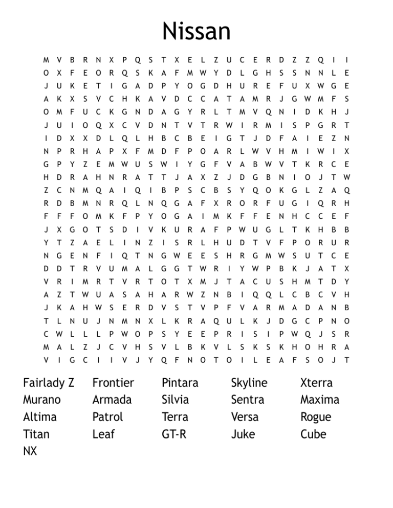 Nissan Word Search WordMint