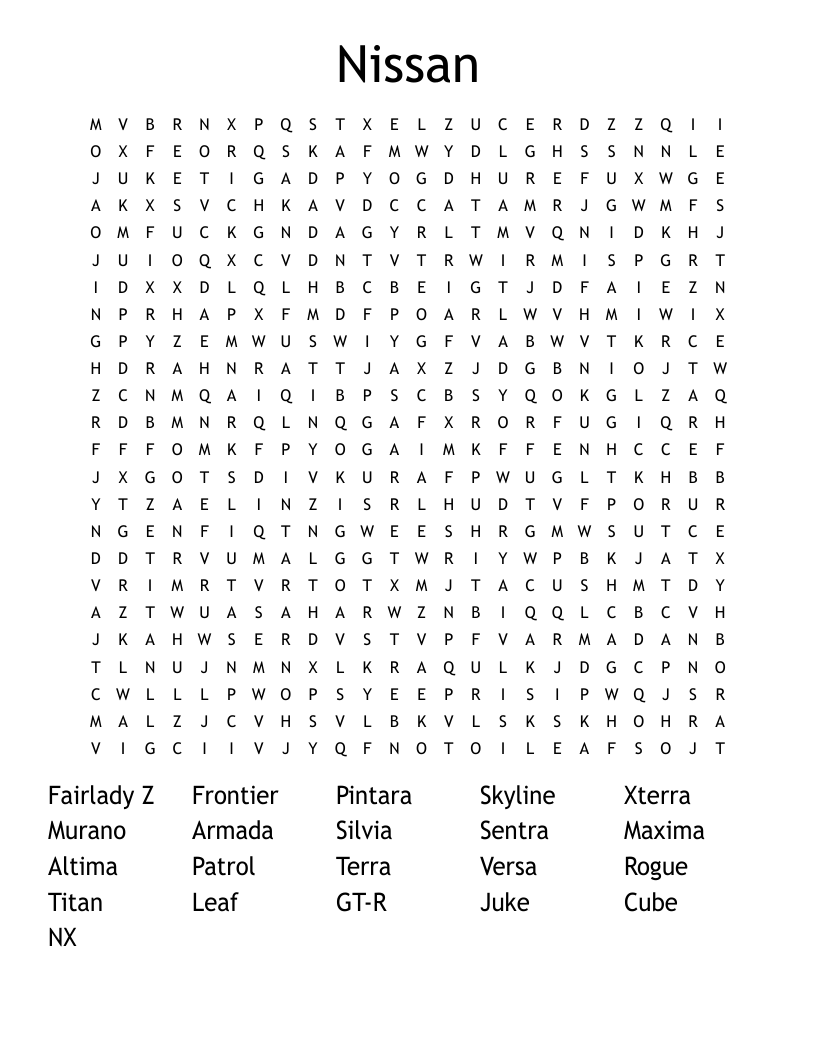 Nissan Word Search WordMint