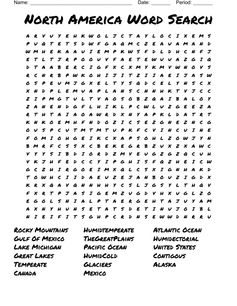 North America Word Search WordMint