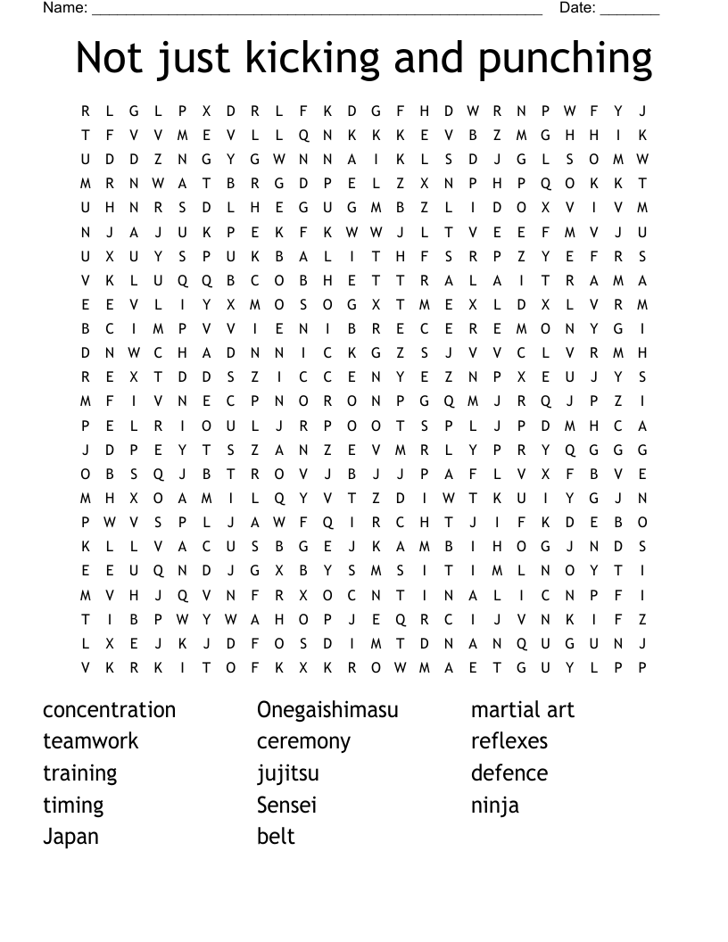 Not Just Kicking And Punching Word Search WordMint Not Just Kicking And Punching Word Search WordMint