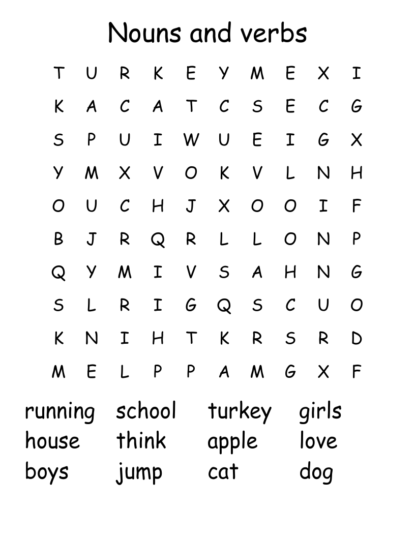 Nouns And Verbs Word Search WordMint