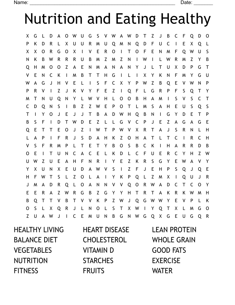 Free Printable Nutrition Word Search