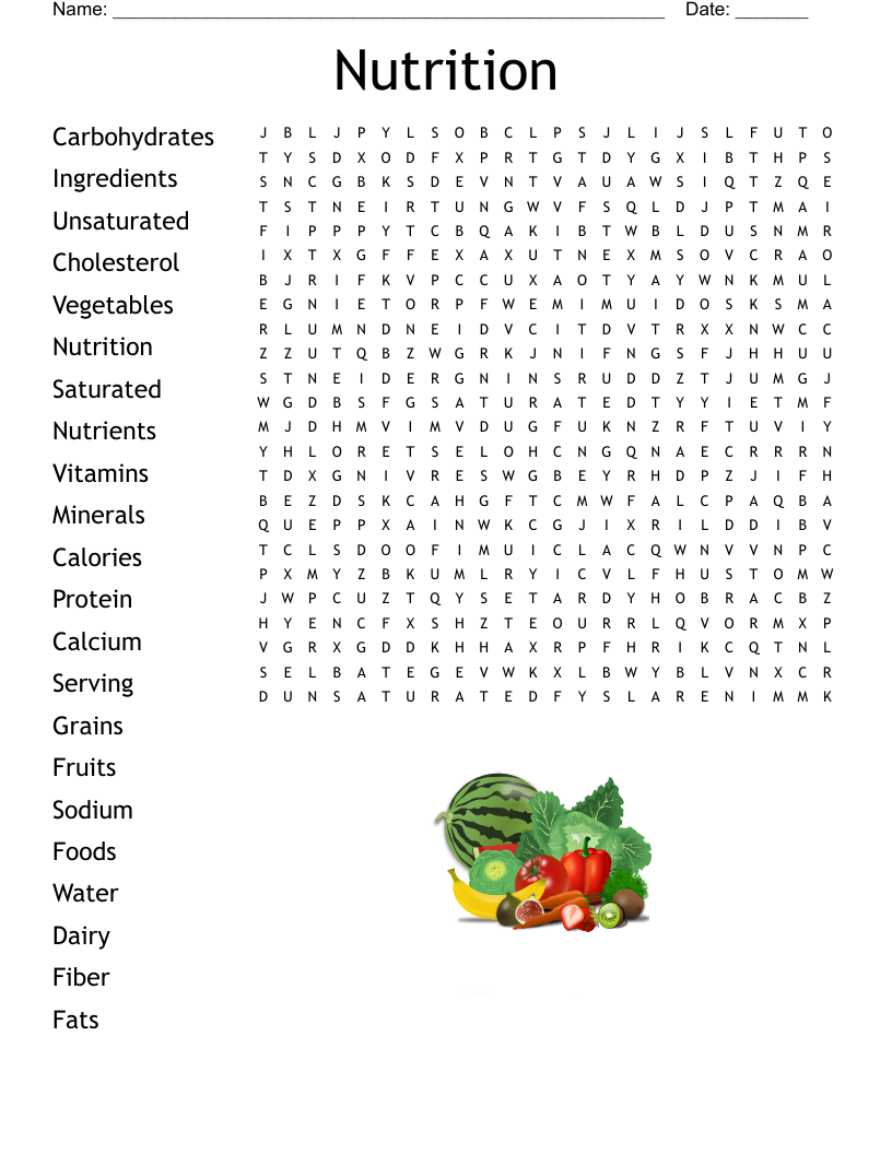 Nutrition Word Search WordMint