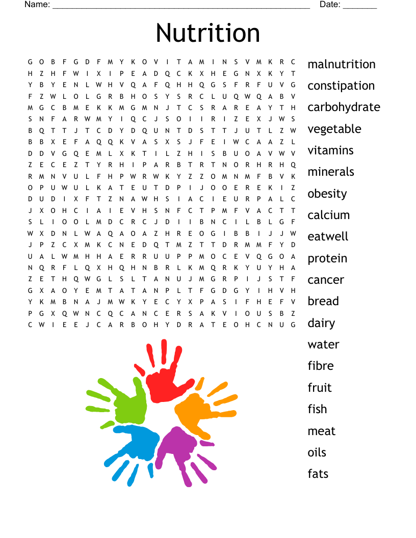 Nutrition Word Search WordMint Worksheets Library