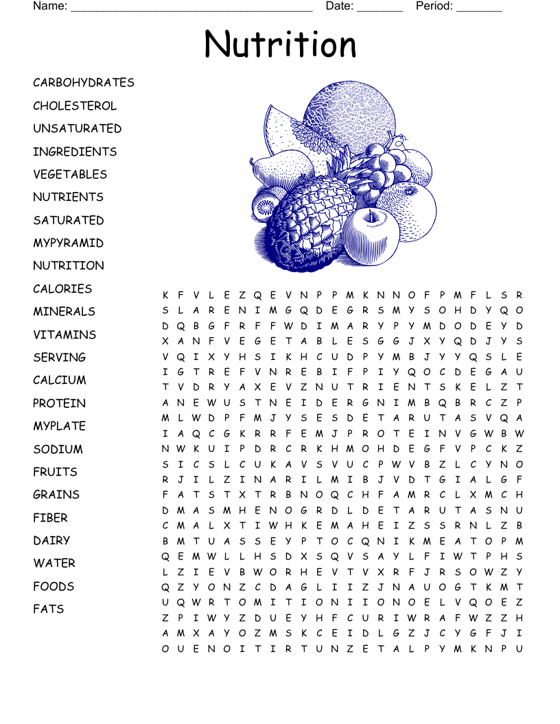 Nutrition Word Search WordMint