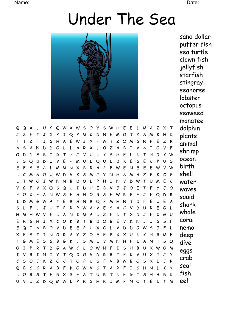 Ocean Life Word Search WordMint