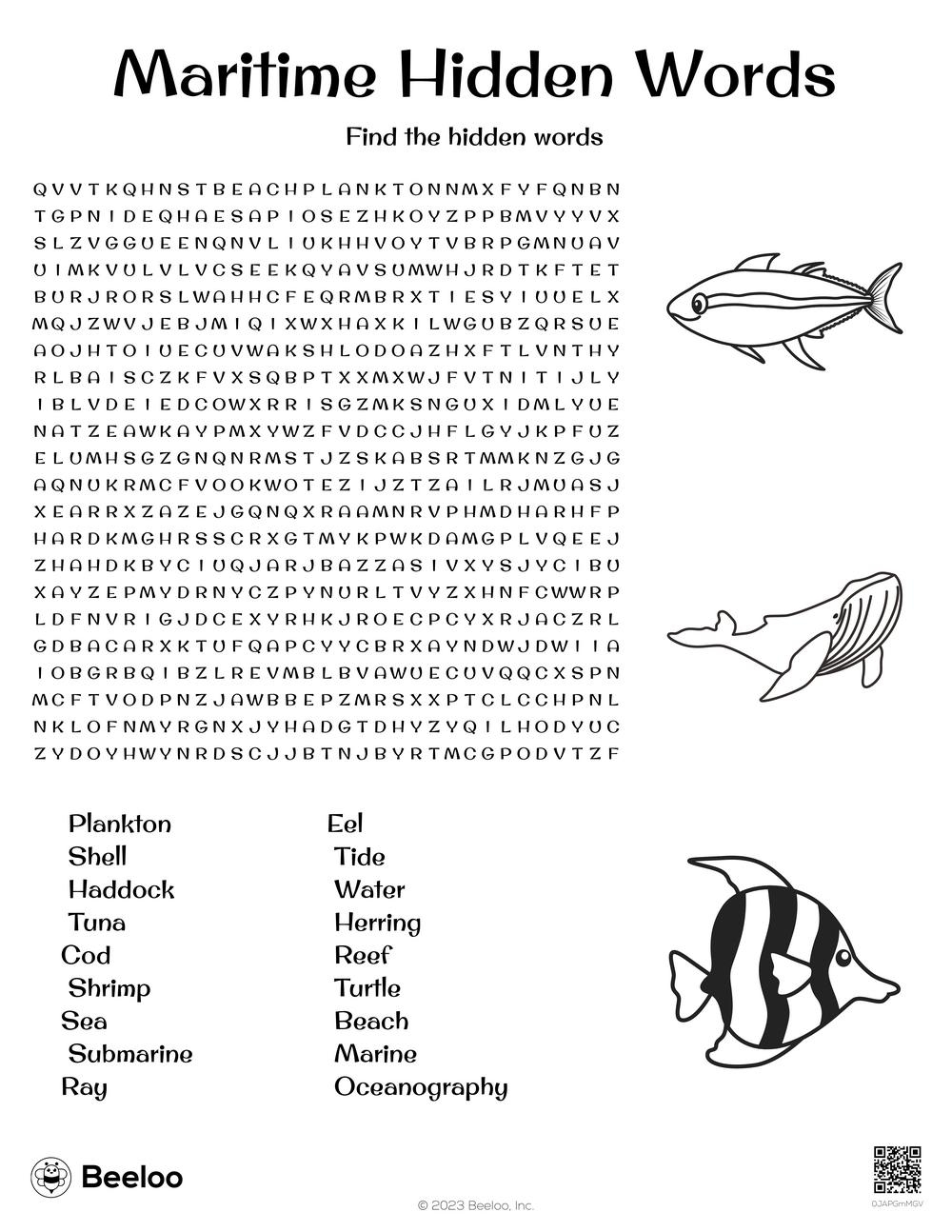 Beach Themed Word Search Printable