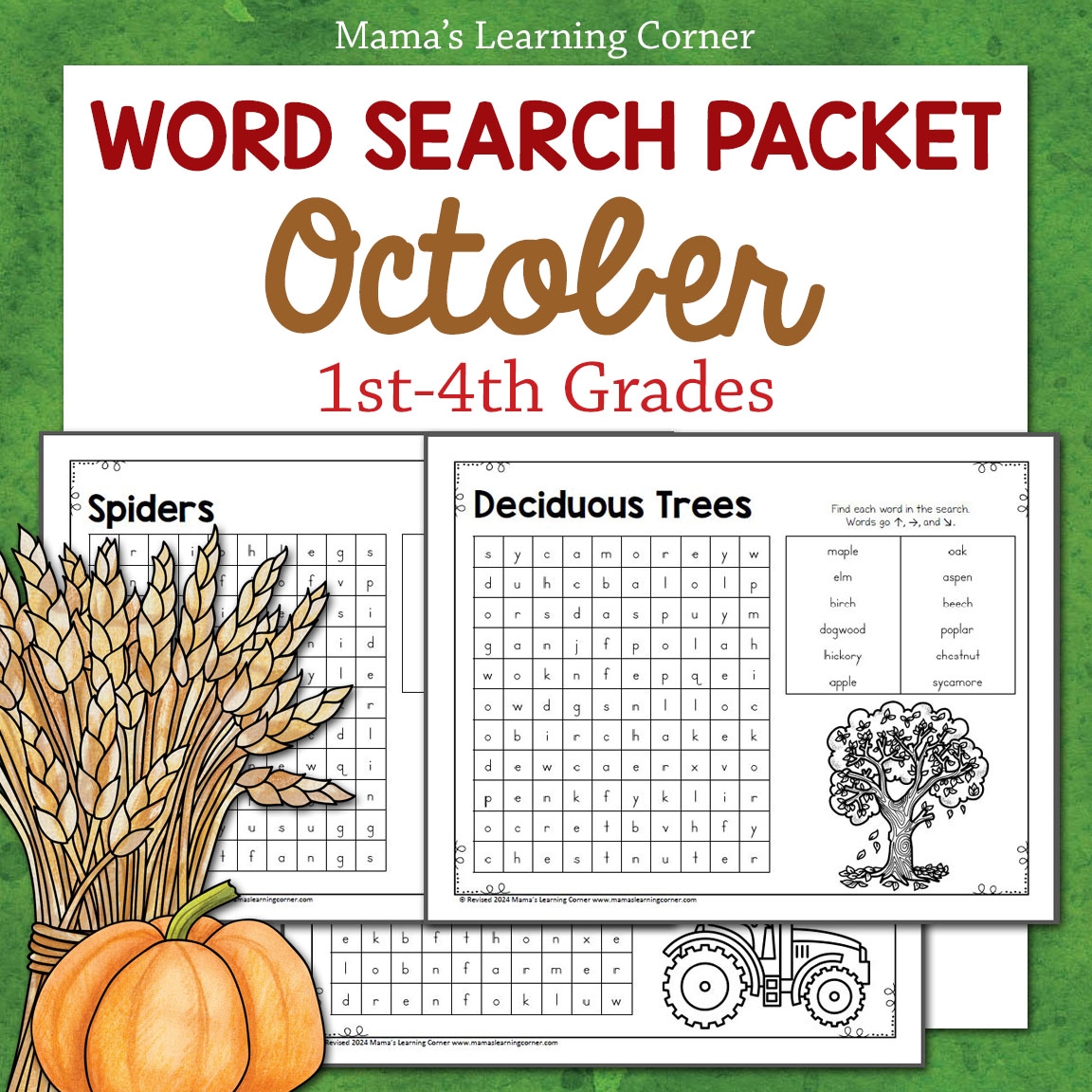 October Word Search Packet Fall Harvest Owls Spiders Mamas Learning Corner