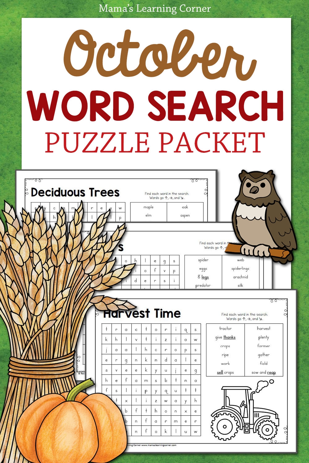 October Word Search Puzzle Packet Mamas Learning Corner