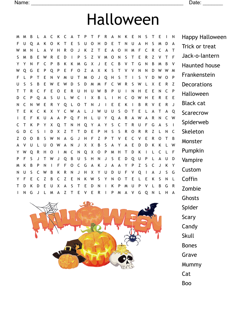 October Word Search Printable