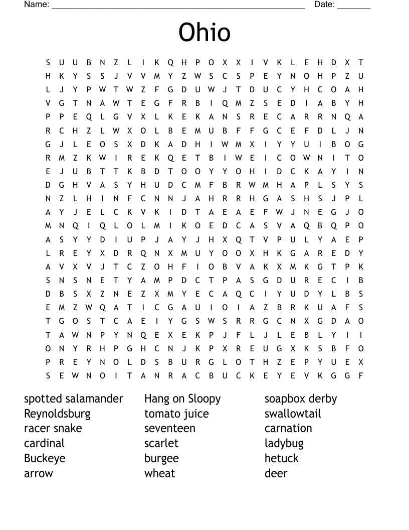 Ohio Word Search WordMint
