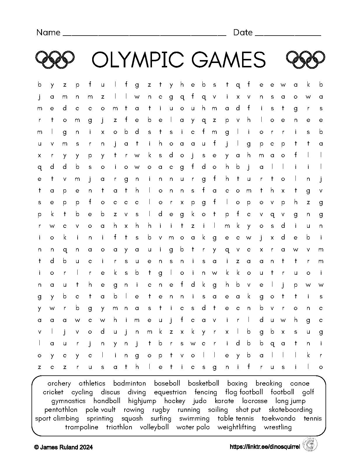 Olympic Games Word Search Word Find 2 Versions easy And Hard Paris 2024 Classful