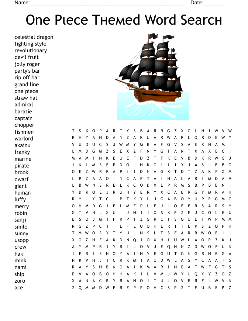 One Piece Word Search WordMint