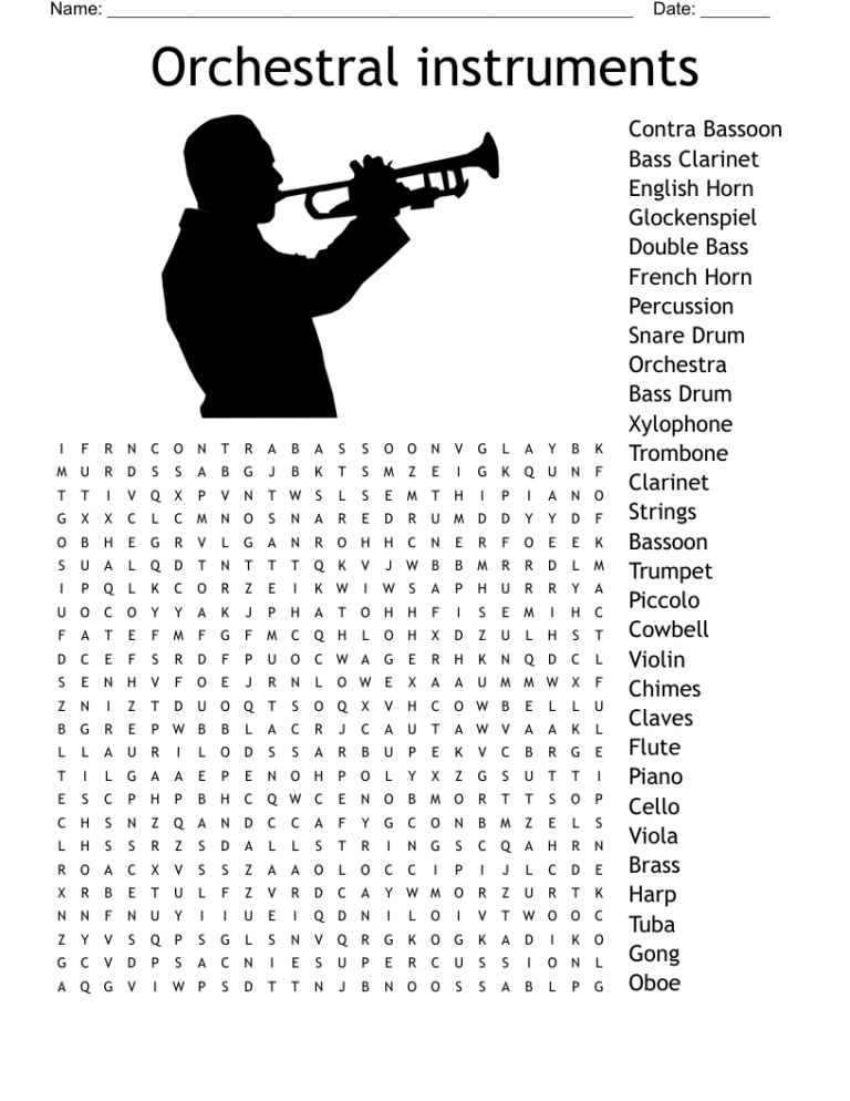 Orchestral Instruments Word Search WordMint