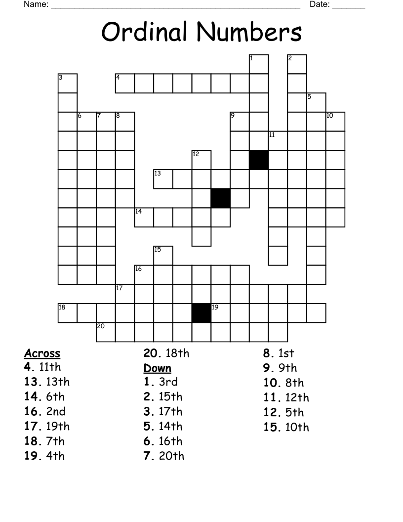 Ordinal Numbers Word Search Printable