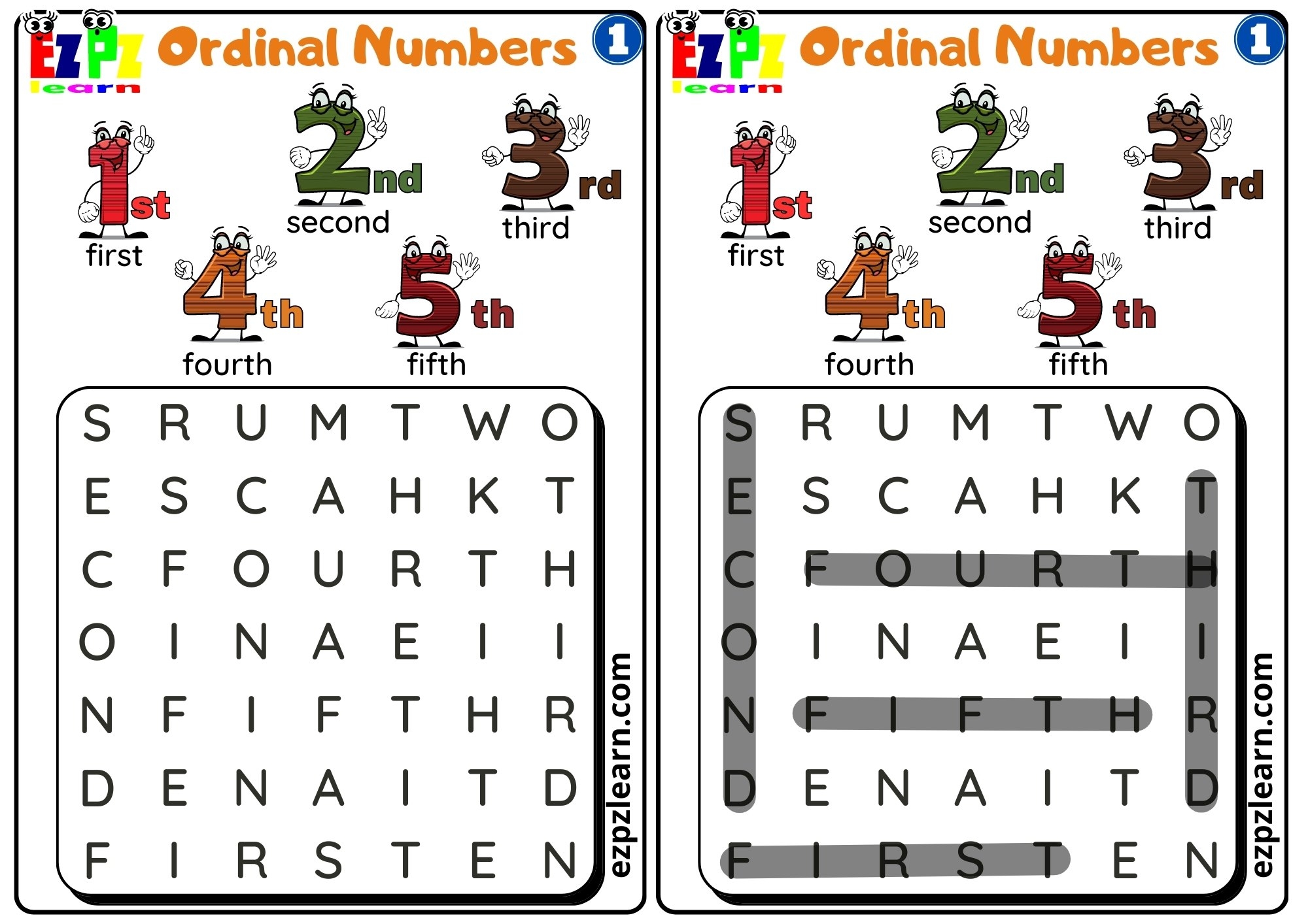 Ordinal Numbers Word Search Number 1 Ezpzlearn